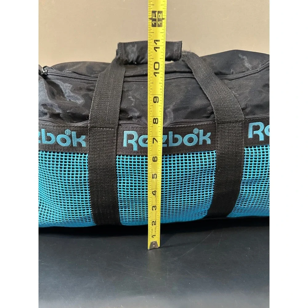 Reebok Duffel Bag Black Teal Mesh Logo Gym Sports Travel Weekend Bag Large